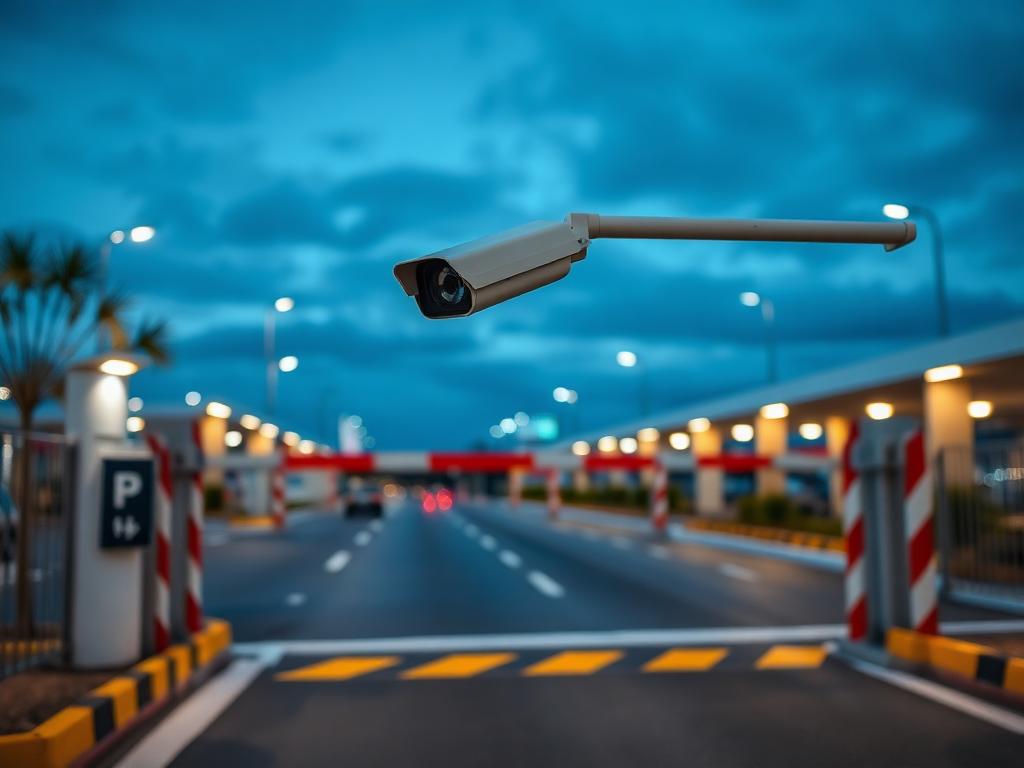 Otopark girişinde plaka tanıma kamerası ve bariyer