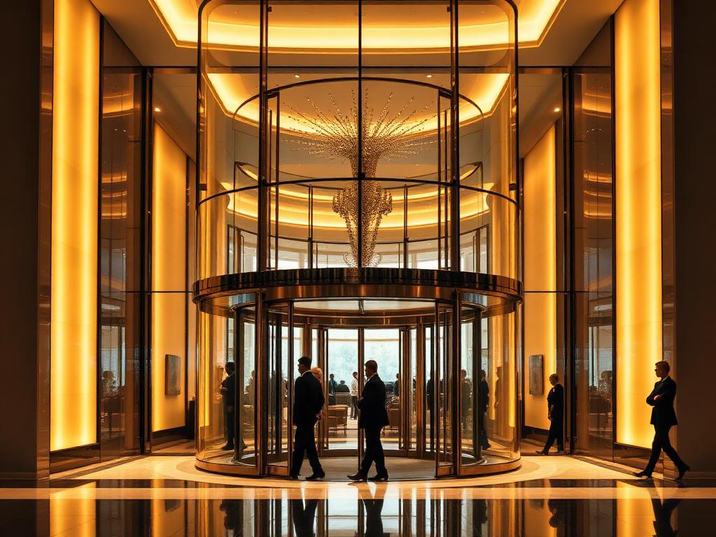 Lüks otel lobisinde dairesel cam revolving kapı sistemi